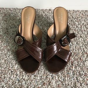 Brown slip on heels